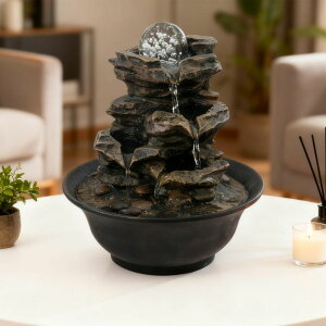 ��� ���� ��̃I�u�W�F �e�[�u���g�b�v�t�@�E���e�� �C���e���A���� BIASUNS Tabletop Waterfall Fountain with Cascading Rock & Spining Orb, Indoor Zen Meditatin Waterfall for Home Office Relaxation �y���s�A���i�z