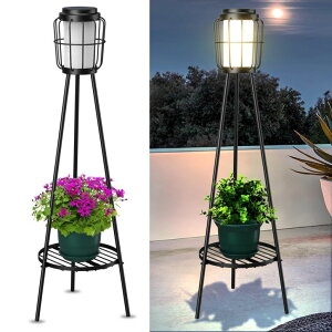 �K�[�f�����C�gLED�\�[���[���C�g �\�[���[�p���[ MXwcy 2 Pack Solar Lights Outdoor with Plant Stands - Solar Floor Lamp & Street Lights with Metal Tripod - Patio Decor for Garden, Yard, Pathway, Driveway, Porch �y���s�A���i�z