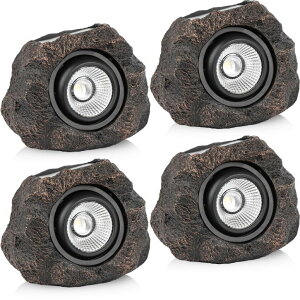 �K�[�f�����C�gLED�\�[���[���C�g �\�[���[�p���[ Solar Rock Lights Outdoor ? 4 Pack Waterproof LED Landscape Garden Spotlights, Realistic Stone Design, Wireless Solar Powered Pathway Lights for Yard, Walkway, Patio & Lawn Decoration �y