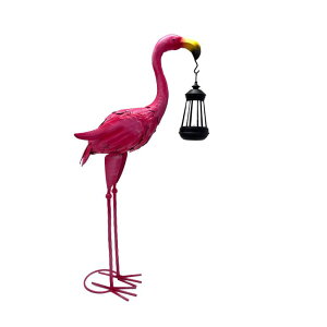 �K�[�f�����C�gLED�\�[���[���C�g �\�[���[�p���[ QZLOHOM Solar Flamingo Garden Stake Light with Lantern, Pink Metal Outdoor Decorative Light, 25 Inch Height, IP44 Waterproof, Warm White LED, Garden Decoration (Pink) �y���s�A���i�z