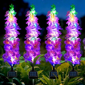 �K�[�f�����C�gLED�\�[���[���C�g �\�[���[�p���[ MRHEPHAESTUS Solar Garden Lights, Solar Purple Delphinium Flowers Lights 4 Pack 80 LEDs, Waterproof Outdoor Light Two Lighting Modes for Outside Wedding Party Garden Yard Patio Lawn De �y