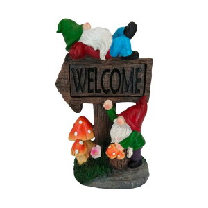 �K�[�f�����C�gLED�\�[���[���C�g �\�[���[�p���[ SAMPU CRAFT Garden Gnome Welcome Sign with LED Light, Hand-Painted Decorative Outdoor Statue, Mushroom Design, 11.8x6.5x3.94 Inches (Black) �y���s�A���i�z