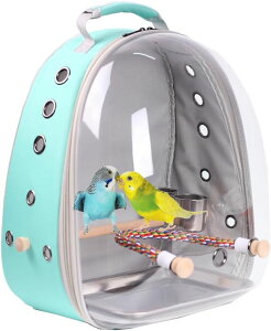 �C���R ���� �o�[�h �g���x���L�����A�[ Bird Traval Carrier Cage, Multi Vent Holes Clear Space Capsule Astronaut Backpack to Carry Parakeet Cockatiel Parrot with Metal Tray Wood Perch, Vet Transport Book Bag �y���s�A���i�z