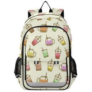 �C���R ���� �o�[�h �g���x���L�����A�[ Krafig Bubble Milk Tea Funny Backpack Girls Boys Elementary School Bags Bookbags Laptop Backpack Travel Daypack Safe Reflective Stripes �y���s�A���i�z