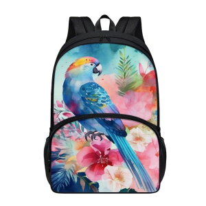 �C���R ���� �o�[�h �g���x���L�����A�[ Parprinty Blue Floral Bird Parrot Backpack for Girls Middle Elementary School Student Lightweight Durable Basic Bookbag with Front Pocket Large Capacity 17 Inch Kids Cute Backpack �y���s�A���i�z