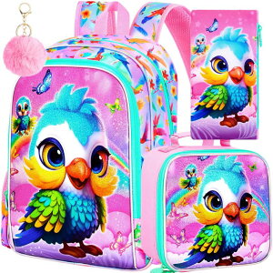 �C���R ���� �o�[�h �g���x���L�����A�[ WZLVO 3PCS Backpack for Girls, 16'' Kids Parrot Preschool Bookbag Set, Cute Animal Water Resistant School Backpacks Set for Elementary Kindergarten Teen Travel �y���s�A���i�z