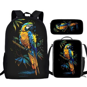 �C���R ���� �o�[�h �g���x���L�����A�[ TSOVTHRID 3 PCS Parrot Backpack for School Girls Lightweight Girl Bookbag with Lunch Box 17 Inch Large Capacity Teens School Bags 8-10 Years for Elementary Travel Hiking Daypack Knapsack �y���s�A