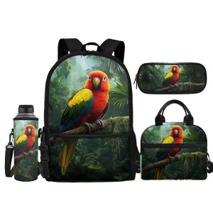 �C���R ���� �o�[�h �g���x���L�����A�[ YECARYPOD 3D Parrot Backpack for 6th Grade Girls 4PCS Elementary Middle School Bag Lunch Box Water Bottle Holder Set Large Capacity Book Bags Rucksack Outdoor Travel Daypack Laptop Bag �y���s�A��