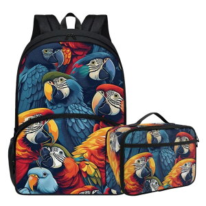�C���R ���� �o�[�h �g���x���L�����A�[ Parprinty Casual Cute Girls Backpack with Lunch Box Lightweight Vibrant Parrot Backpack for Girls Sturdy Comfy Padded Back School Bookbag 17 Inch Backpack And Lunch Bag Set �y���s�A���i�z