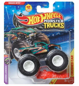 �z�b�g�E�B�[�� �����X�^�[�g���b�N Hot Wheels Monster Trucks Snake Bite, Leading Legends 1/3 [Includes Crushed Car] New for 2026! 1:64 Scale Diecast Toy Vehicle �y���s�A���i�z