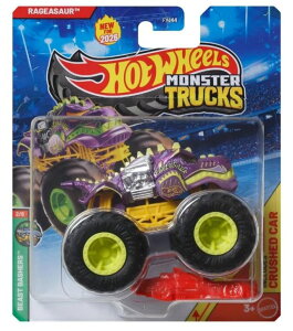 �z�b�g�E�B�[�� �����X�^�[�g���b�N Hot Wheels Monster Trucks Rageasaur, Beast Bashers 2/6 [Includes Crushed Car!] New for 2026! 1:64 Scale Diecast Toy Vehicle �y���s�A���i�z