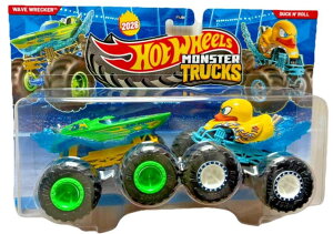 �z�b�g�E�B�[�� �����X�^�[�g���b�N Hot Wheels Monster Trucks, Wave Wrecker & Duck N' Roll 2 Pack, New for 2026! 1:64 Scale Diecast Toy Vehicles �y���s�A���i�z
