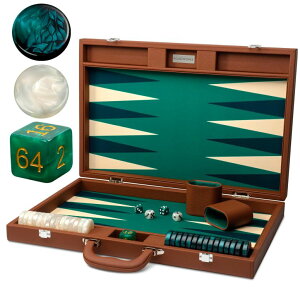 �`�F�X�Z�b�g Pointworks 19 Inch Premium Backgammon Sets for Adults Leather Brown - Green. Premium 1.6 Inch Checkers & Dice Set, Travel Backgammon Set, Large, Backgammon Board Game, Backgammon Game Set �y���s�A���i�z