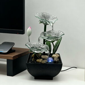 ��� ���� ��̃I�u�W�F �e�[�u���g�b�v�t�@�E���e�� �C���e���A���� AOZITA Tabletop Water Fountain,3-Tier Transparent Glass Lotus Leaf Zen Fountain,Indoor Water Feature with LED Bead,Lotus Bud for Home Office Bedroom Decor,Relaxi