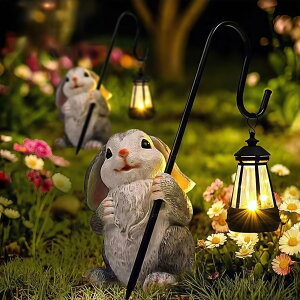 �K�[�f�����C�gLED�\�[���[���C�g �\�[���[�p���[ Rabbit Solar Lights Outdoor, IP65 Waterproof Animal Statue Figurine for Garden Decor - Auto On/Off, 8-12H Brightness, Weather Resistant Lawn Ornament for Patio Yard, Gift for Rabbit Lo �y