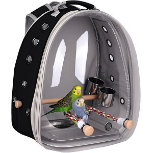 �C���R ���� �o�[�h �g���x���L�����A�[ Bird Traval Carrier Cage, Multi Vent Holes Clear Space Capsule Astronaut Backpack to Carry Parakeet Cockatiel Parrot with Metal Tray Wood Perch, Vet Transport Book Bag �y���s�A���i�z