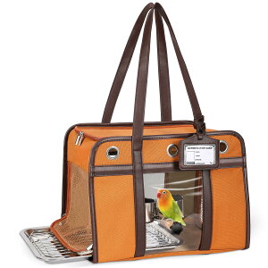 �C���R ���� �o�[�h �g���x���L�����A�[ Sanmoncare Stylish Bird Carrier with PU Leather Handle, Portable Parrot Travel Bag for Cockatiels & Conures, Lightweight Bird Cage with Stainless Steel Tray & Side Door for Easy Cleaning, Brown �y��