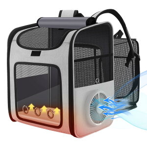 �C���R ���� �o�[�h �g���x���L�����A�[ LINCAE Cat Backpack Carrier with Built-in Cooling Fan & Heating Pad, Expandable Pet Backpack for Cats and Small Dogs up to 16 lbs, Ventilated Travel Carrier for Hiking, Walking & Outdoor, Grey �y��