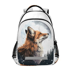 �C���R ���� �o�[�h �g���x���L�����A�[ Fox Backpack for Students Boys Girls Fox under The Moon School Bag Travel Daypack Rucksack �y���s�A���i�z