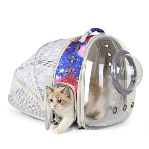 �C���R ���� �o�[�h �g���x���L�����A�[ Pimoka Galaxy Blue Cat Bubble Backpack,Back Expandable cat Backpack with Clear Window -Space Capsule Cat Carrier for Kitten Bunny Small Puppy Vet and Outdoor Adventure(Galaxy Blue) �y���s�A���i