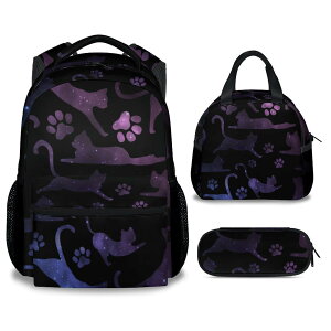 �C���R ���� �o�[�h �g���x���L�����A�[ Cat Backpack with Lunch Box and Pencil Case, 16 Inch Cat Theme Bookbag with Adjustable Straps, Durable, Lightweight, Large Capacity, School Backpack for Girls Women �y���s�A���i�z