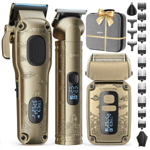 �y�b�g�o���J�� Vgrpro Hair Clippers & Trimmers Set for Men Professional, Waterproof Electric Razor Foil Shaver for Men Face Beard, Cordless for Hair Cutting, 4-Speed Setting, LED Battery Display, Barber or Home Use �y���s�A���i�z
