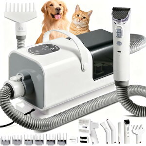 �y�b�g�o���J�� Upgraded 8-in-1 Dog Grooming Vacuum & Dryer Kit, Dog Grooming Kit with Clipper, 12000Pa Dog Vacuum for Shedding Grooming with 2.2L Dust Cup, One Touch Control with 3 Suction Levels, Speed & Temp �y���s�A���i�z