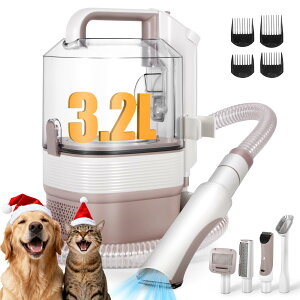 �y�b�g�o���J�� Crazydeer Dog Grooming Vacuum, 12000Pa Powerful All-in-One Pet Grooming Vacuum for Dogs Cats, Low Noise Pet Hair Clipper with 3.2L Dust Cup for Shedding Pet Hair, Low Noise, 3 Levels, White �y���s�A���i�z