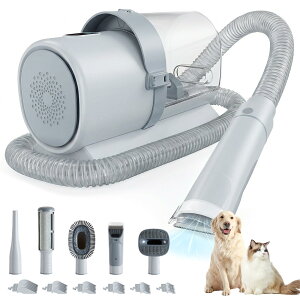�y�b�g�o���J�� DUMOS 2.5L Pet Grooming Vacuum Kit, 3 Adjustable Suction Modes, 5 Professional Grooming Tools with Cordless Low Noise Dog & Cat Hair Clippers, Classic Gray �y���s�A���i�z