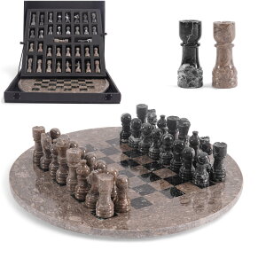 �`�F�X�Z�b�g EarthenTones Marble Chess Set for Adults with Complementary Storage Box, 15 Oceanic & Black Handmade Chess Board Game with 2 Extra Queens, Unique Gift & Home D?cor �y���s�A���i�z