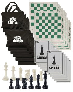 �`�F�X�Z�b�g WE Games Tournament Chess Set ? Travel Chess Set with 34 Durable Pieces, Roll-Up Vinyl Board, Travel Bag, Equalizer Dice & Accessories - Set of 12, Green & White �y���s�A���i�z
