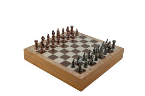 �`�F�X�Z�b�g Metal Chess Set for Adults Medieval British Army Antique Copper,Handmade Pieces and Different Design Wooden Chess Board with Storage (Rustic) �y���s�A���i�z