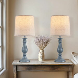 �T�t�@���B�� safavieh �e�[�u�������v �T�t�@�r�� �T�t�@���B�A Lamps Set of 2 Vintage Rustic Farmhouse Table Lamps Bedside Reading Lamp Bedroom Nightstand Living Room Teapoy Lamp, Desk Light, 22 Inch High, Navy Blue, with Fabric Shad 