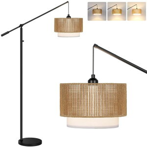�T�t�@���B�� safavieh �e�[�u�������v �T�t�@�r�� �T�t�@���B�A �yUpgraded�zDimmable Boho Floor Lamp for Living Room, Modern Swing Arm Floor Lamp with Rattan & Fabric Shades, Black Rattan Standing Lamp with 11W Bulb, Farmhouse Adjust