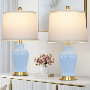 �T�t�@���B�� safavieh �e�[�u�������v �T�t�@�r�� �T�t�@���B�A 23 Modern Blue Ceramic Table Lamps Set of 2, Coastal Ceramic Lamps for Living Room, Classic Bedside Lamp with Ginger Jar Design, Elegant Bedroom Lamp for Night stand Des 