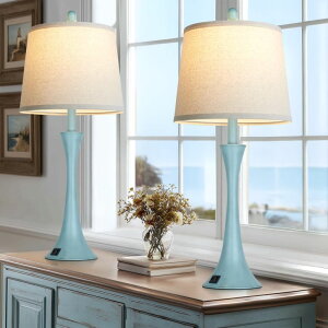 �T�t�@���B�� safavieh �e�[�u�������v �T�t�@�r�� �T�t�@���B�A Rinweey Riweey Blue Metal Table Lamp Set of 2 with USB C+A Ports, Bedside Lamp, Modern Bedroom Lamps, Coastal Lamp for Night Stands Bedroom Living Room,Nightstand Lamp LE 