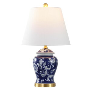 �T�t�@���B�� safavieh �e�[�u�������v �T�t�@�r�� �T�t�@���B�A JONATHAN Y 22 Navy/White Ceramic Table Lamp, French Country Chinoiserie Ginger Jar LED Bedside Lamp for Living Room Bedroom, White Linen Shade (JYL3005D) �y���s�A��