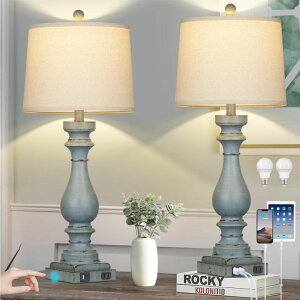 �T�t�@���B�� safavieh �e�[�u�������v �T�t�@�r�� �T�t�@���B�A Cinkeda 29 Tall Table Lamp for Living Room Set of 2,Coastal Bedside Nightstand Lamps with USB C+A Ports & AC Outlet,3-Way Dimmable Touch Control Retro Blue Desk Lamp for 