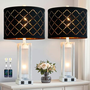 �T�t�@���B�� safavieh �e�[�u�������v �T�t�@�r�� �T�t�@���B�A RORIANO 25 Set of 2 Farmhouse Table Lamps with USB C+A Ports, Rustic Retro Nightstand Lamps with White Night Light, Black Grid Shade, Desk Lamps for Bedroom Bedside, 4 B 