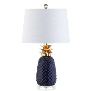 �T�t�@���B�� safavieh �e�[�u�������v �T�t�@�r�� �T�t�@���B�A JONATHAN Y 23 Navy Blue/Gold Pineapple Ceramic Table Lamp for Bedroom Decor, Modern Whimsical Bedside Nightstand Lamp with White Linen Drum Shade and LED Bulb JYL4019A �y