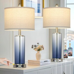 �T�t�@���B�� safavieh �e�[�u�������v �T�t�@�r�� �T�t�@���B�A 26 Coastal Blue Glass Table Lamps Set of 2, 3-Way Dimmable Touch Control Bedroom Lamp with USB C+A Ports & AC Outlet, Elegant Living Room Lamp, Nautical Bedside Lamps fo 