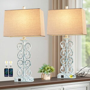 �T�t�@���B�� safavieh �e�[�u�������v �T�t�@�r�� �T�t�@���B�A AIEAMPDO 25 Coastal Set of 2 Touch Resin Table Lamps for Living Room with 3-Way Dimmable Dual USB Ports, Rustic Farmhouse Lamps for Bedside Bedroom, Nightstand Home Deco 