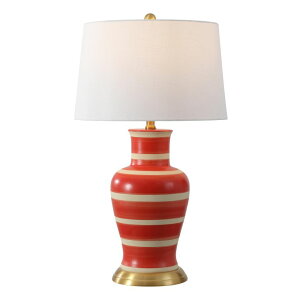 �T�t�@���B�� safavieh �e�[�u�������v �T�t�@�r�� �T�t�@���B�A JONATHAN Y 29 Red/Beige Traditional Ceramic Urn LED Table Lamp for Bedroom Decor, White Linen Drum Shade, Classic Nightstand Lamp for Living Room, LED Bulb Included (JYL 