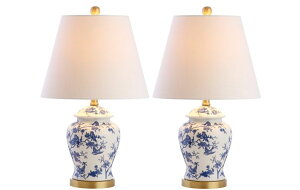 �T�t�@���B�� safavieh �e�[�u�������v �T�t�@�r�� �T�t�@���B�A JONATHAN Y 22 Blue/White Ceramic Table Lamp, French Country Chinoiserie Ginger Jar LED Bedside Lamp for Living Room Bedroom, White Linen Shade (JYL3005A-SET2) �y���s�A