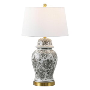 �T�t�@���B�� safavieh �e�[�u�������v �T�t�@�r�� �T�t�@���B�A JONATHAN Y 29.5 Gray/White Ceramic Table Lamp for Living Room and Office, White Linen Drum Shade, Traditional Chinoiserie Ginger Jar Lamp, LED Bulb Included (JYL3008B) �y