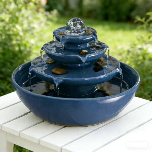 ��� ���� ��̃I�u�W�F �e�[�u���g�b�v�t�@�E���e�� �C���e���A���� Ceramic Tabletop Fountain with Ball for Indoor Table Desk Office Patio (Blue 2 A199) �y���s�A���i�z