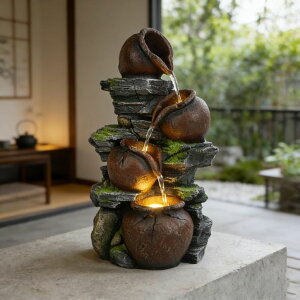 ��� ���� ��̃I�u�W�F �e�[�u���g�b�v�t�@�E���e�� �C���e���A���� FLJZCZM 4-Tiered Tabletop Water Fountain 17.9-Inch Indoor Waterfall Feature with LED Lights Resin Relaxation Decor for Home�COffice�CYard and Graden �y���s