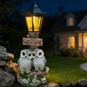 �K�[�f�����C�gLED�\�[���[���C�g �\�[���[�p���[ ZYLiWoo Outdoor Garden Owl Statue with Solar Lights, Owl Figure with Welcoming Sign, for Outdoor Landscapes, Courtyards, Paths, Outside Patio Lawn Decor, Gifts for Women, Owl Lovers �y��