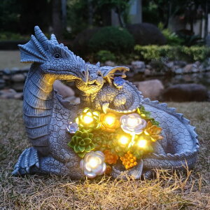 �K�[�f�����C�gLED�\�[���[���C�g �\�[���[�p���[ RCTTICUU Solar Dragon Garden Statues Outdoor Decor, Resin Dragon Figurine with Succulent and 6 LED Lights Lawn Patio Balcony Art Decoration,Housewarming Birthday Gifts for Grandma Mom �y
