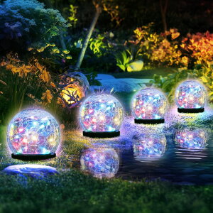 �K�[�f�����C�gLED�\�[���[���C�g �\�[���[�p���[ PATIOPIA Solar Lights Outdoor for Yard Patio Porch, Garden Decor Birthday Gifts for Mom Women, Solar Globe Lights Waterproof Cracked Glass Ball Outdoor Decorations Balcony Backyard (4 �y